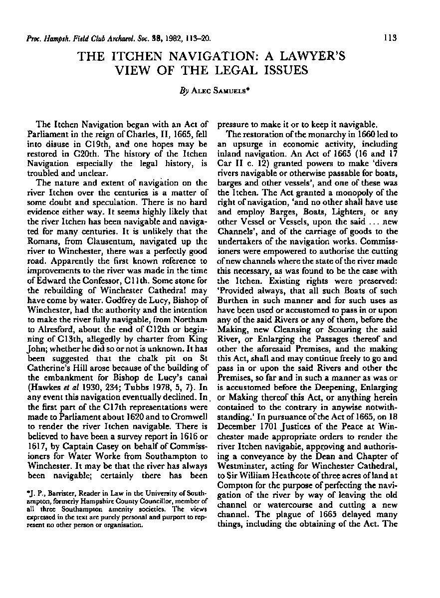 The Itchen Navigation: a lawyer’s view of the legal issues
