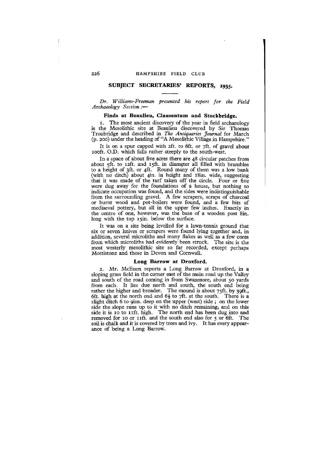 Subject Secretaries’ Reports, 1935