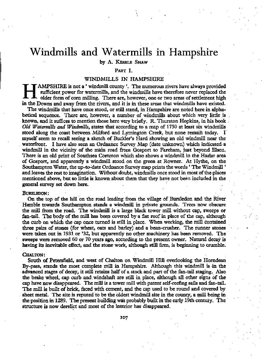 Windmills and Watermills in Hampshire, Pt. I