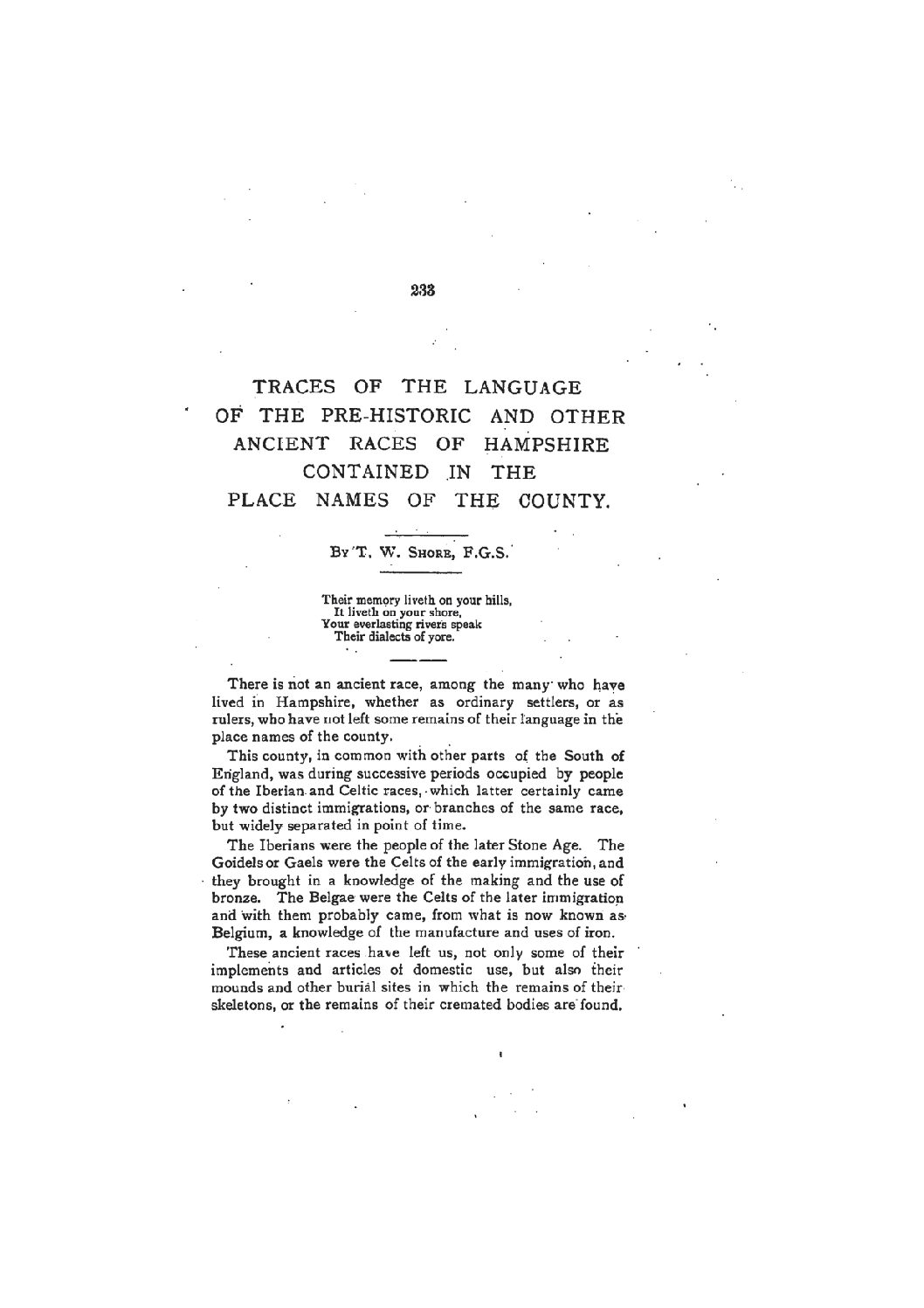 Traces of the Languages of the Ancient Races in Hampshire, Contained in the Place Names of the County