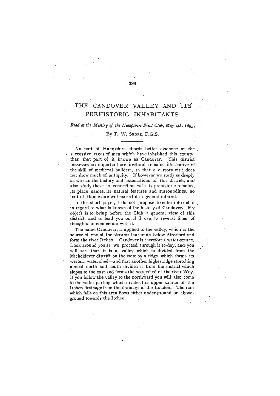 The Candover Valley and its Prehistoric Inhabitants