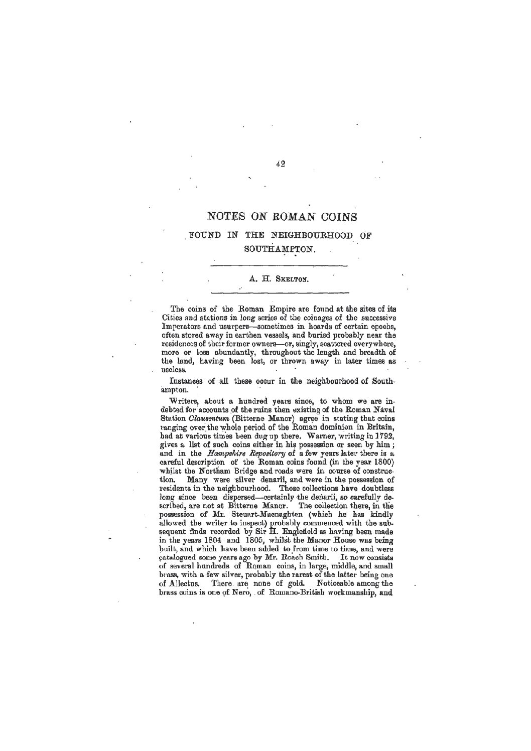 Notes on Roman Coins found in the neighbourhood of Southampton