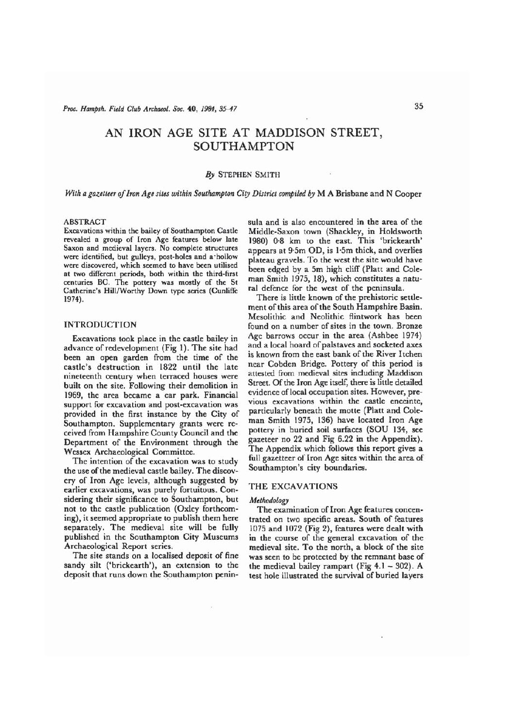An Iron Age Site at Maddison Street, Southampton