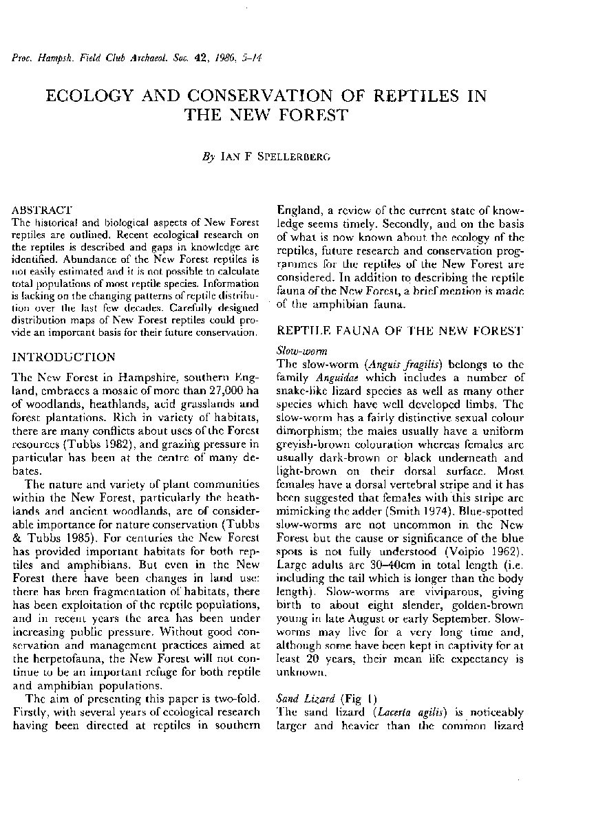 Ecology and Conservation of Reptiles in the New Forest