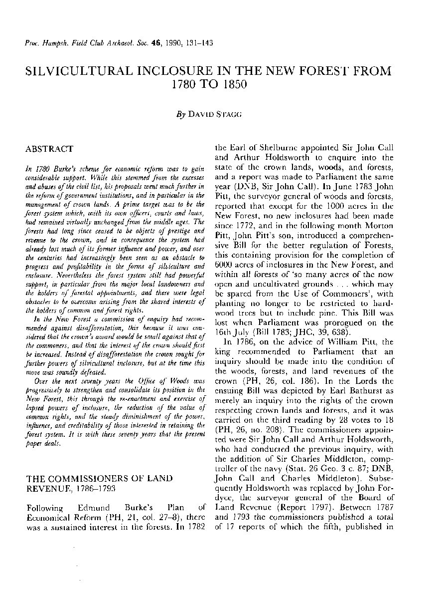 Silviculture Inclosure in the New Forest from 1780 to 1850