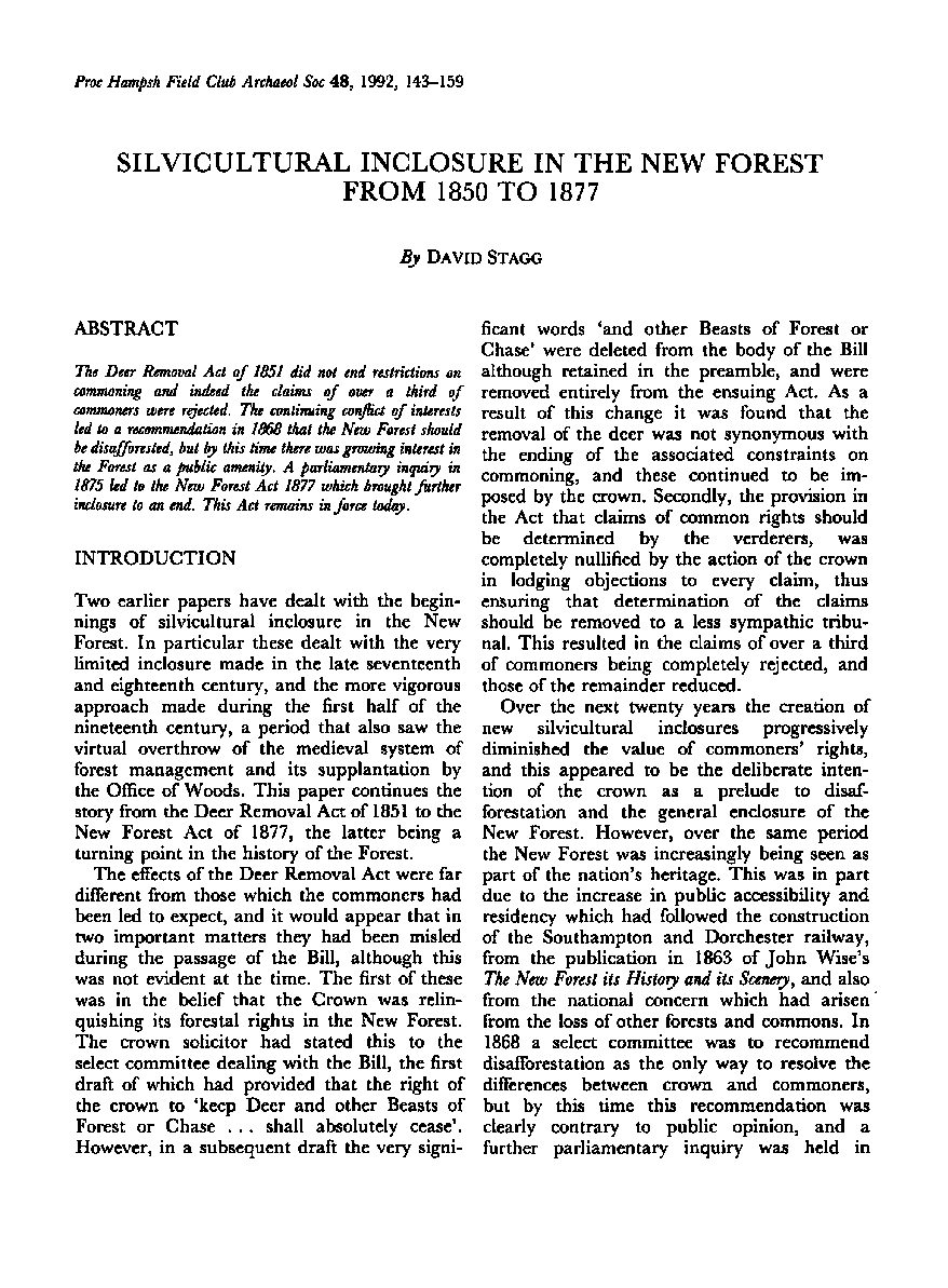 Silviculture Inclosure in the New Forest from 1850 to 1977