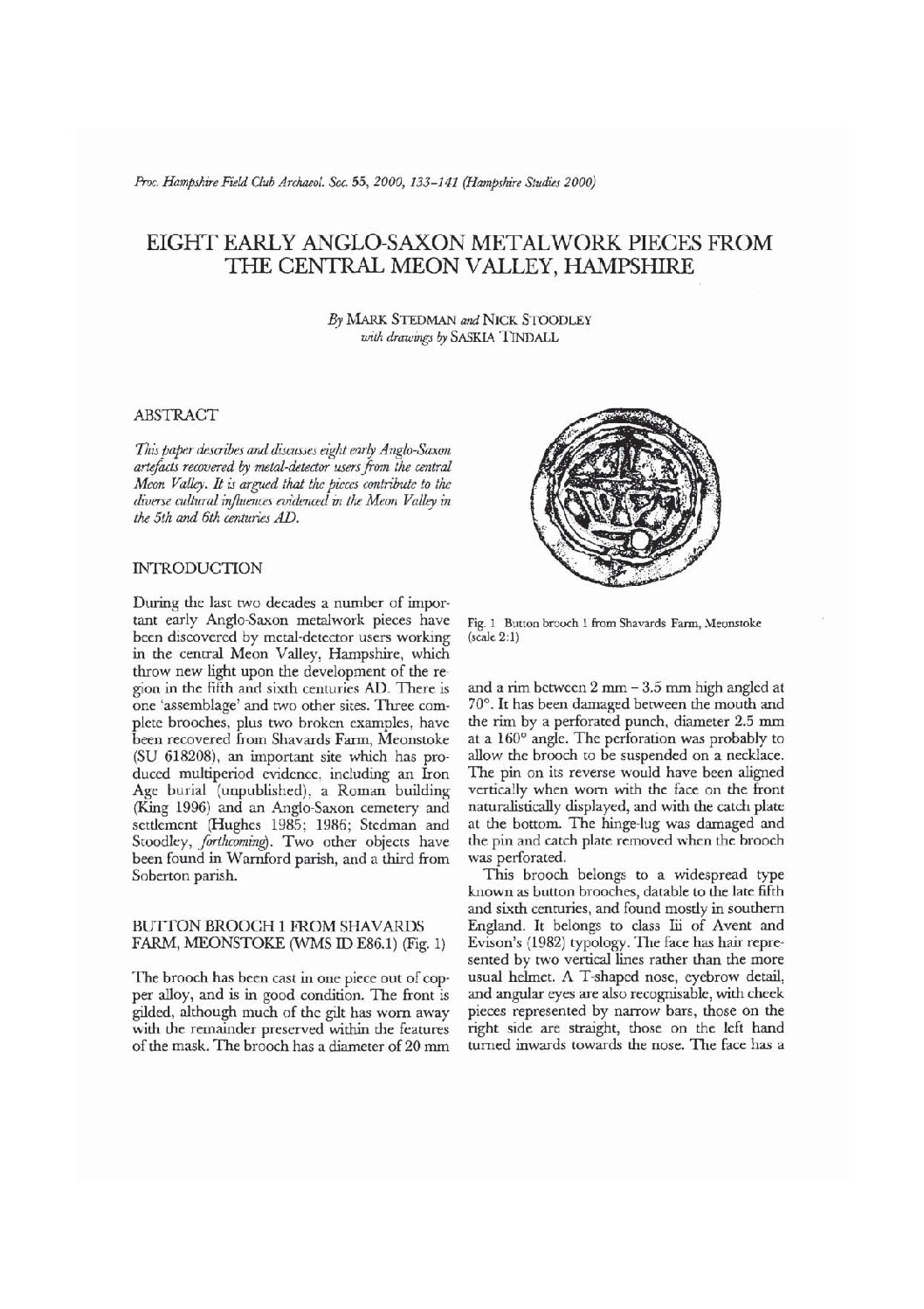 Eight early Anglo-Saxon metalwork pieces from the central Meon Valley, Hampshire