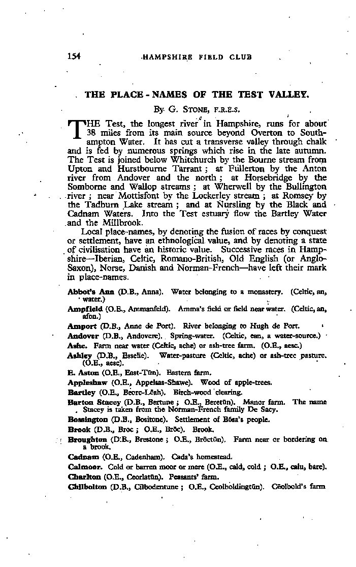 The Place-Names of the Test Valley