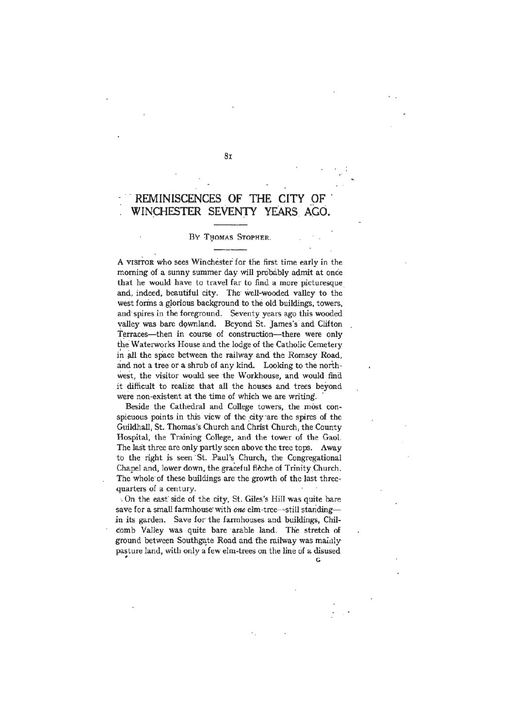 Reminiscences of the City of Winchester Seventy Years Ago