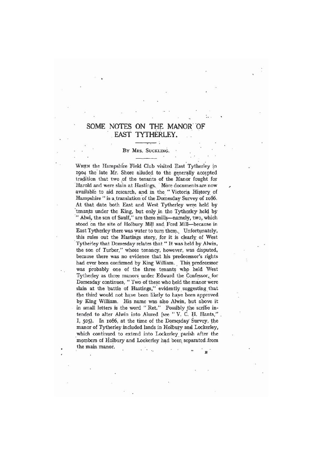 Some Notes on the Manor of East Titherley