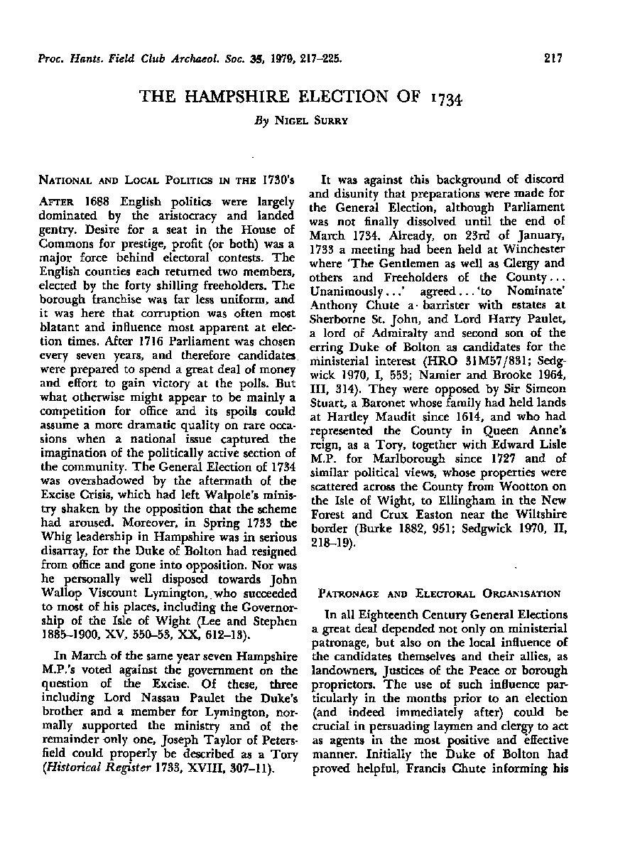 The Hampshire Election of 1734