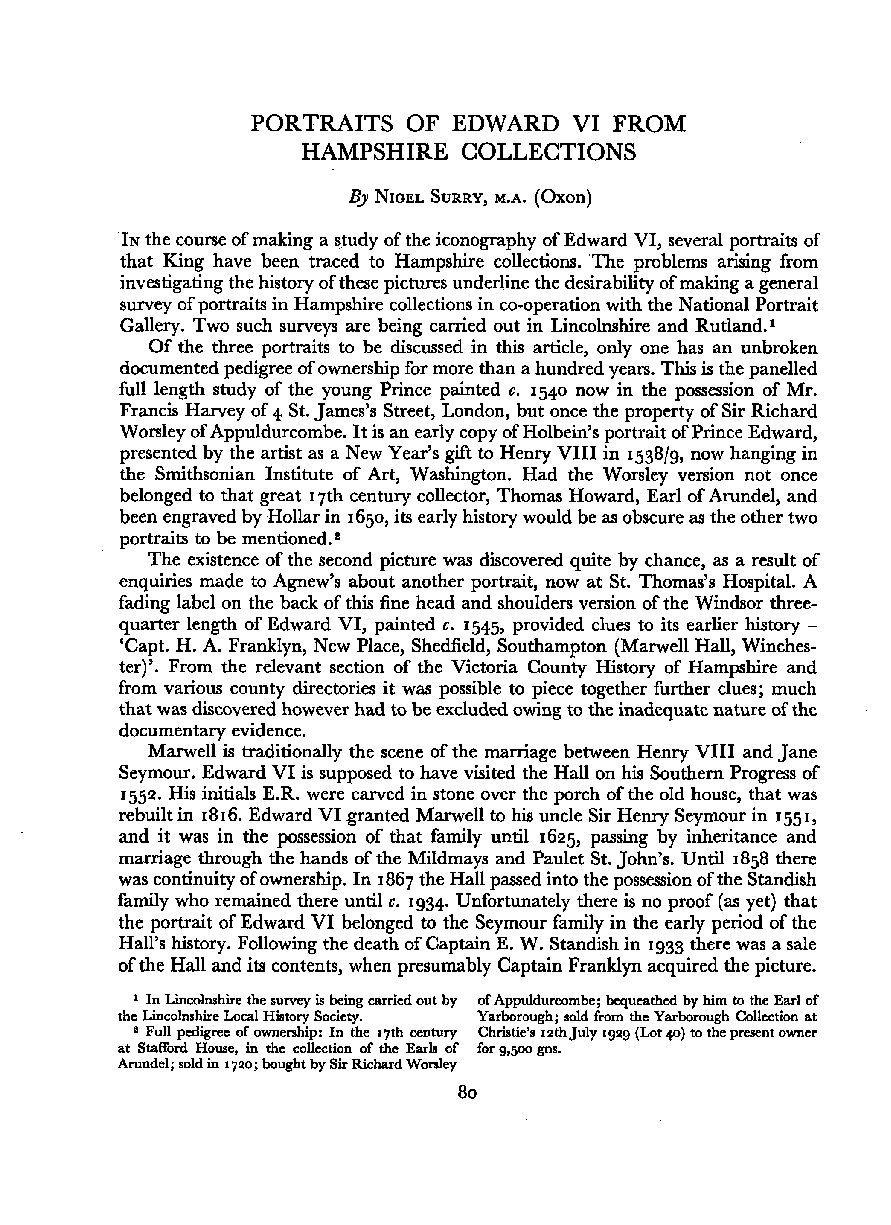 Portraits of Edward VI from Hampshire Collections