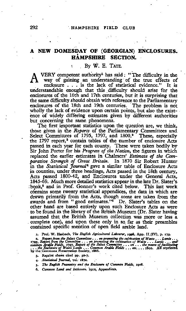 A New Domesday of (Georgian) Enclosures, Hampshire Section