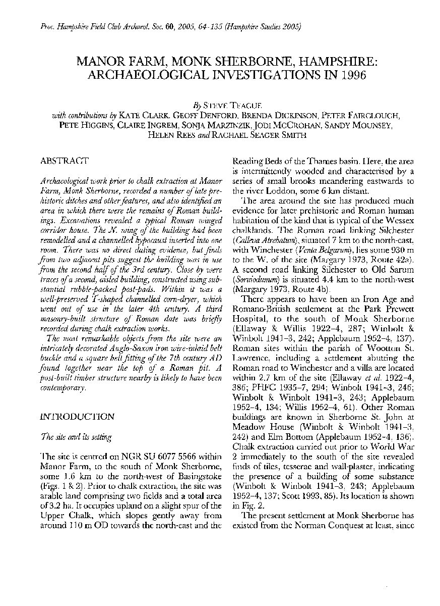 Manor Farm, Monk Sherborne : Archaelogical Investigations in 1996