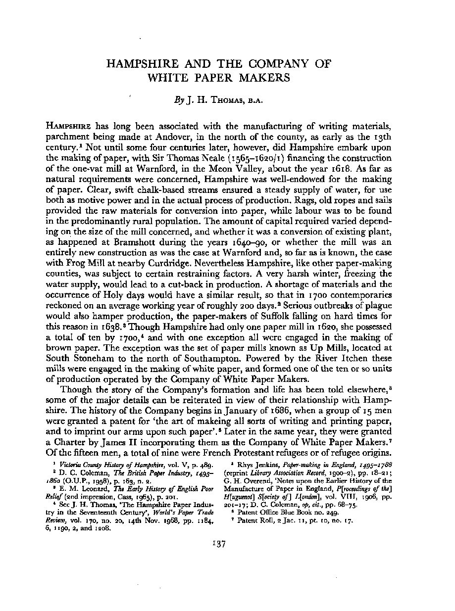 Hampshire and the Company of White Paper Makers