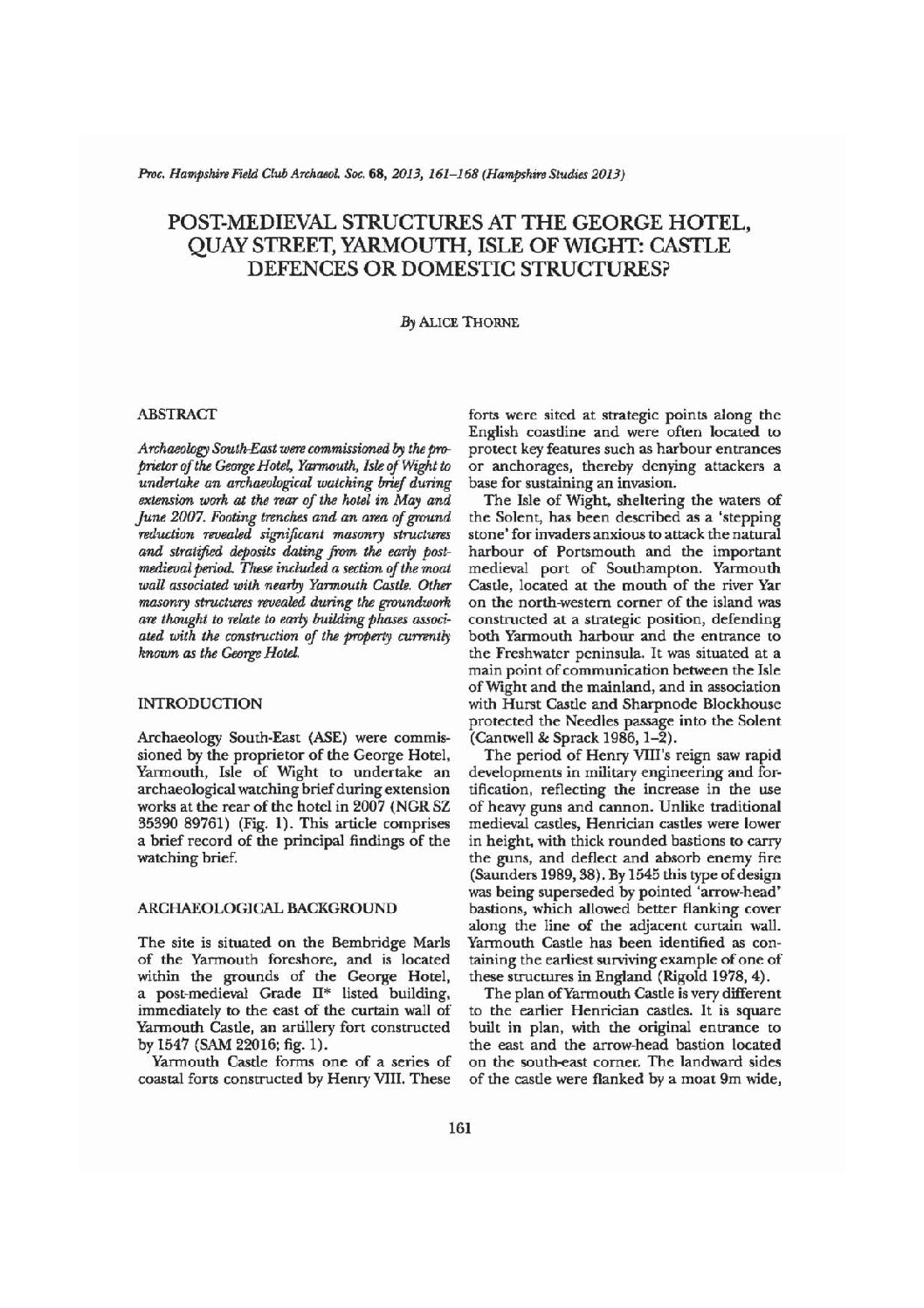 Post-medieval Structures at the George Hotel, Quay Street, Yarmouth, Isle of Wight: Castle Defences or Domestic Structures?