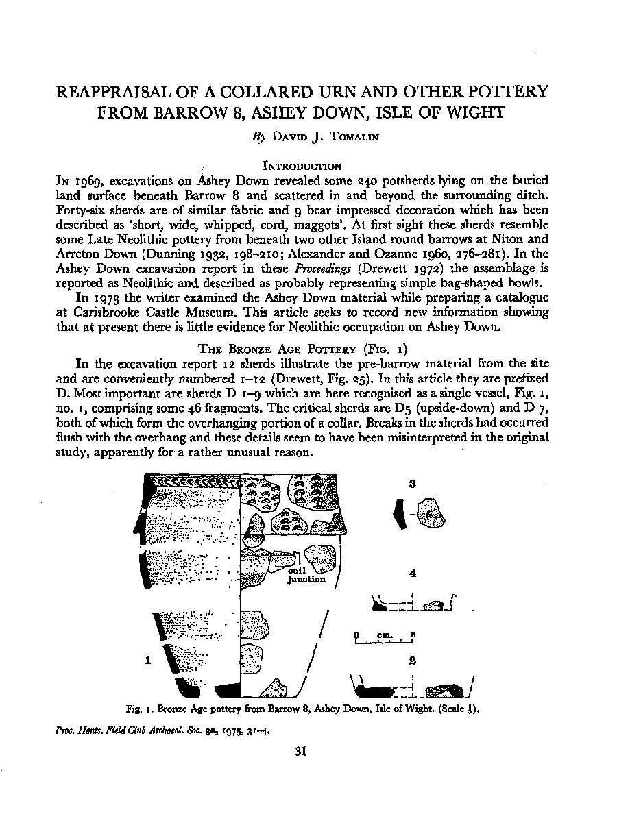 Reappraisal of a collared urn and other pottery from Barrow 8, Ashey Down, Isle of Wight
