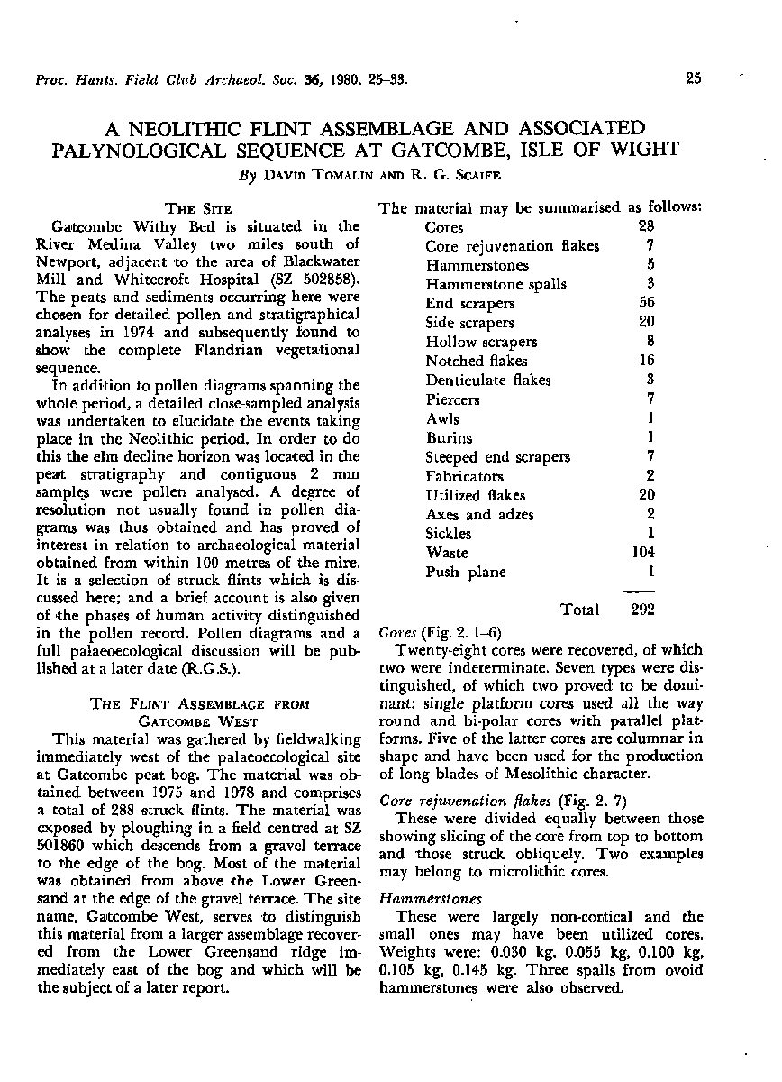 A Neolithic flint assemblage and associated palynological sequence at Gatcombe, Isle of Wight