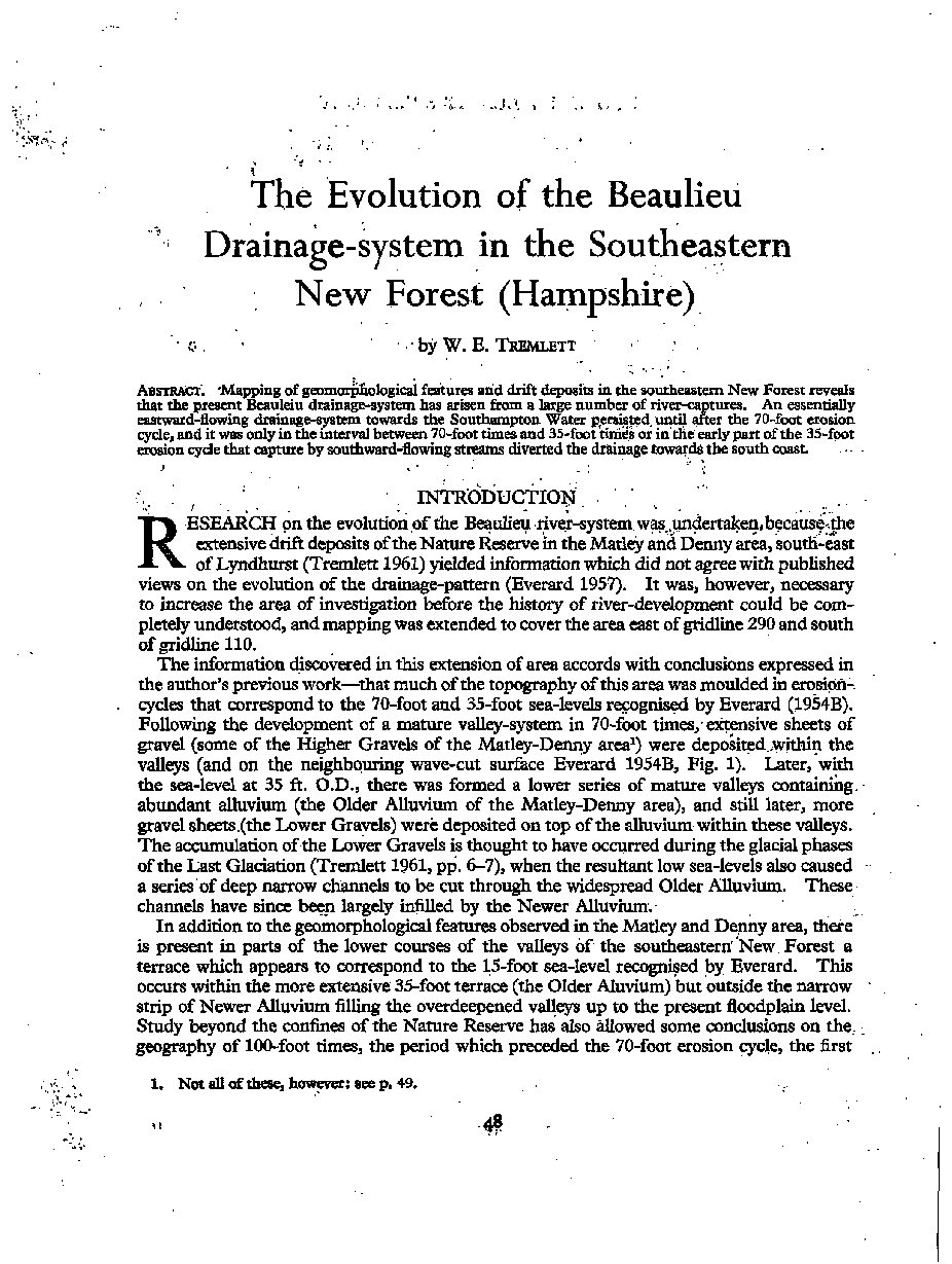 The Evolution of the Beaulieu Drainage-system in the Southeastern New Forest (Hampshire)