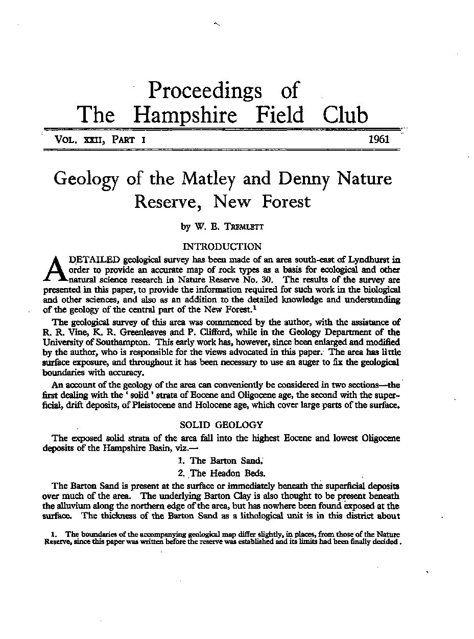 Geology of the Matley and Denny Nature Reserve, New Forest