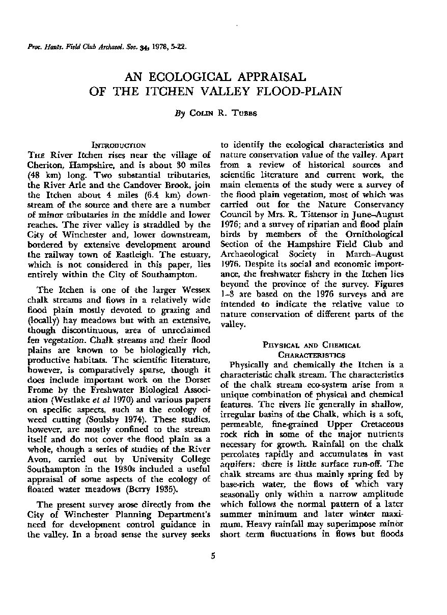 An ecological appraisal of the Itchen valley flood-plain