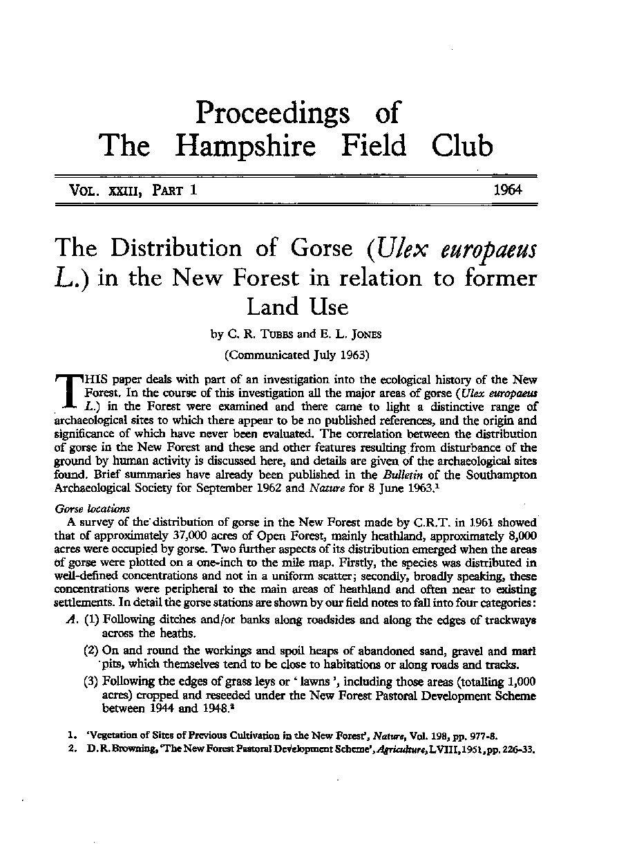 The Distribution of Gorse (Ulex europaeus L.) in the New Forest in relation to former Land Use