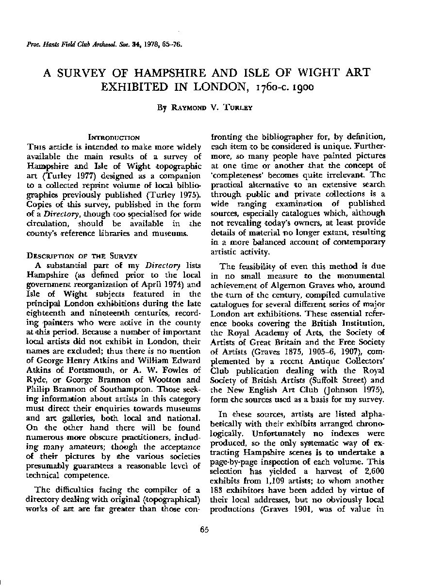 A survey of Hampshire and Isle of Wight art exhibited in London, 1760-c.1900