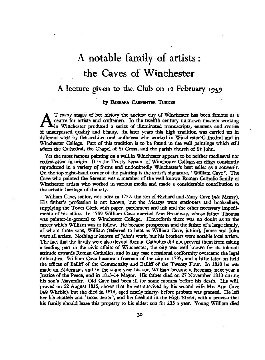 A notable family of artists: the Caves of Winchester