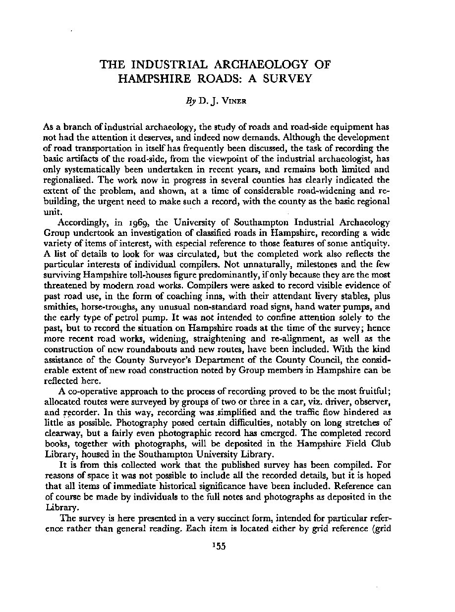 The Industrial Archaeology of Hampshire Roads: A Survey