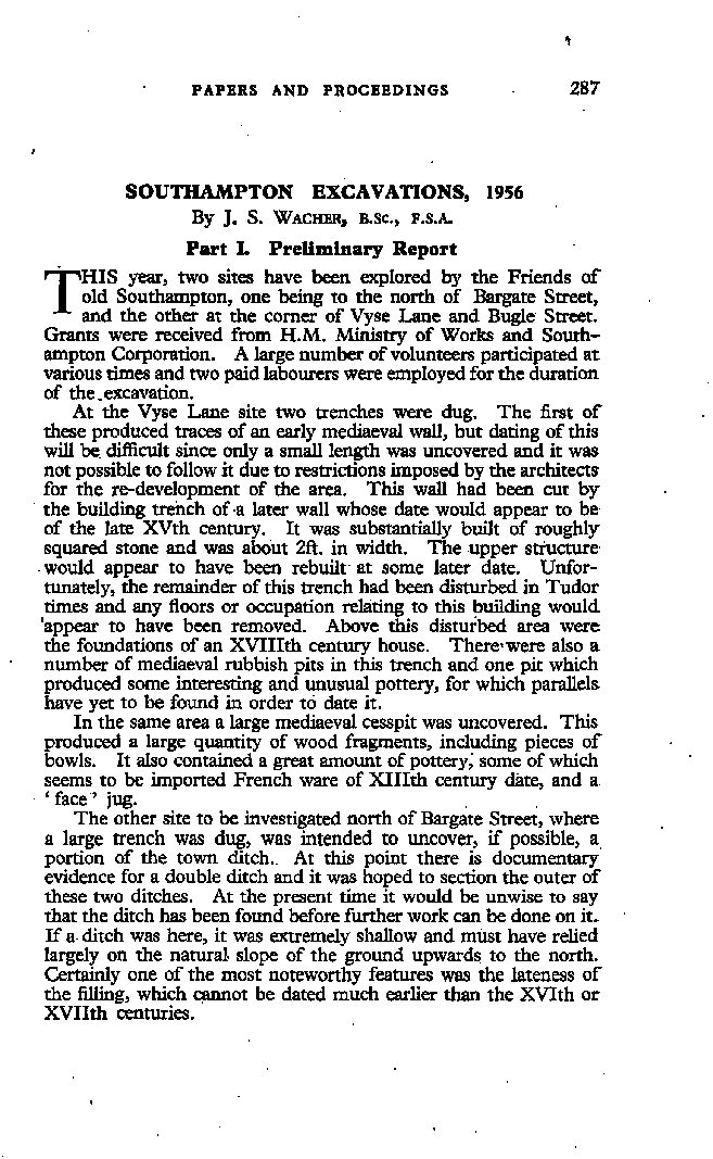 Southampton Excavations, 1956: Preliminary Report