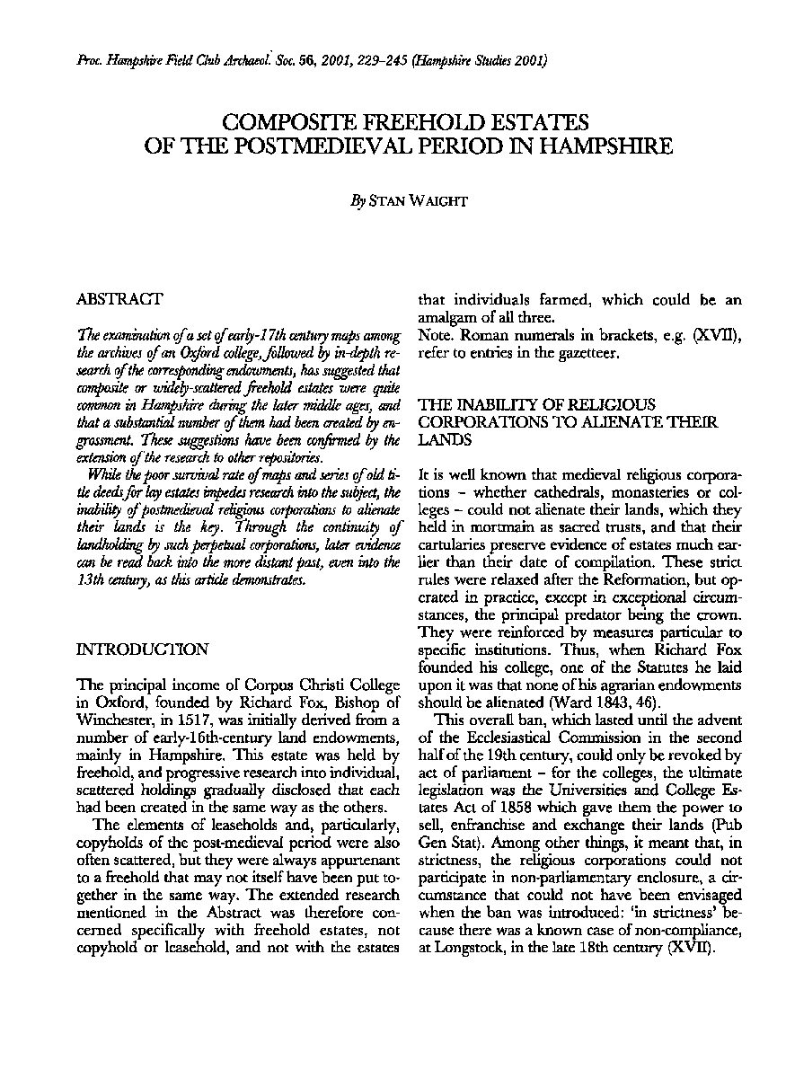 Composite freehold estates of the postmedieval period in Hampshire
