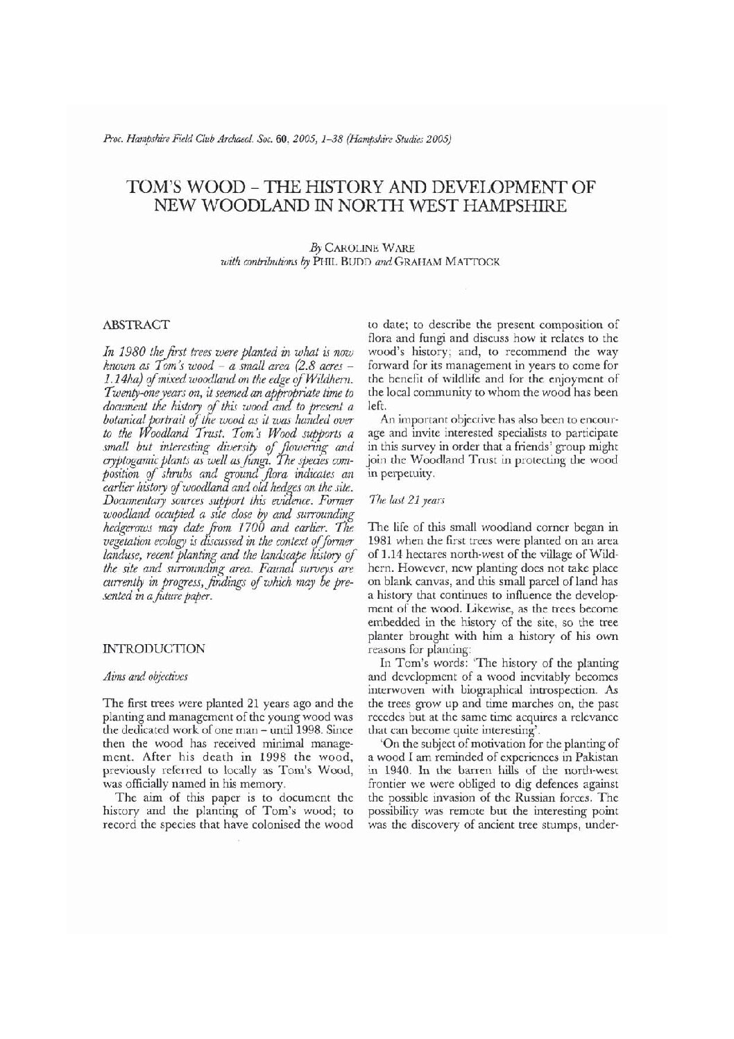 Tom’s Wood – The History and Development of New Woodland in North West Hampshire