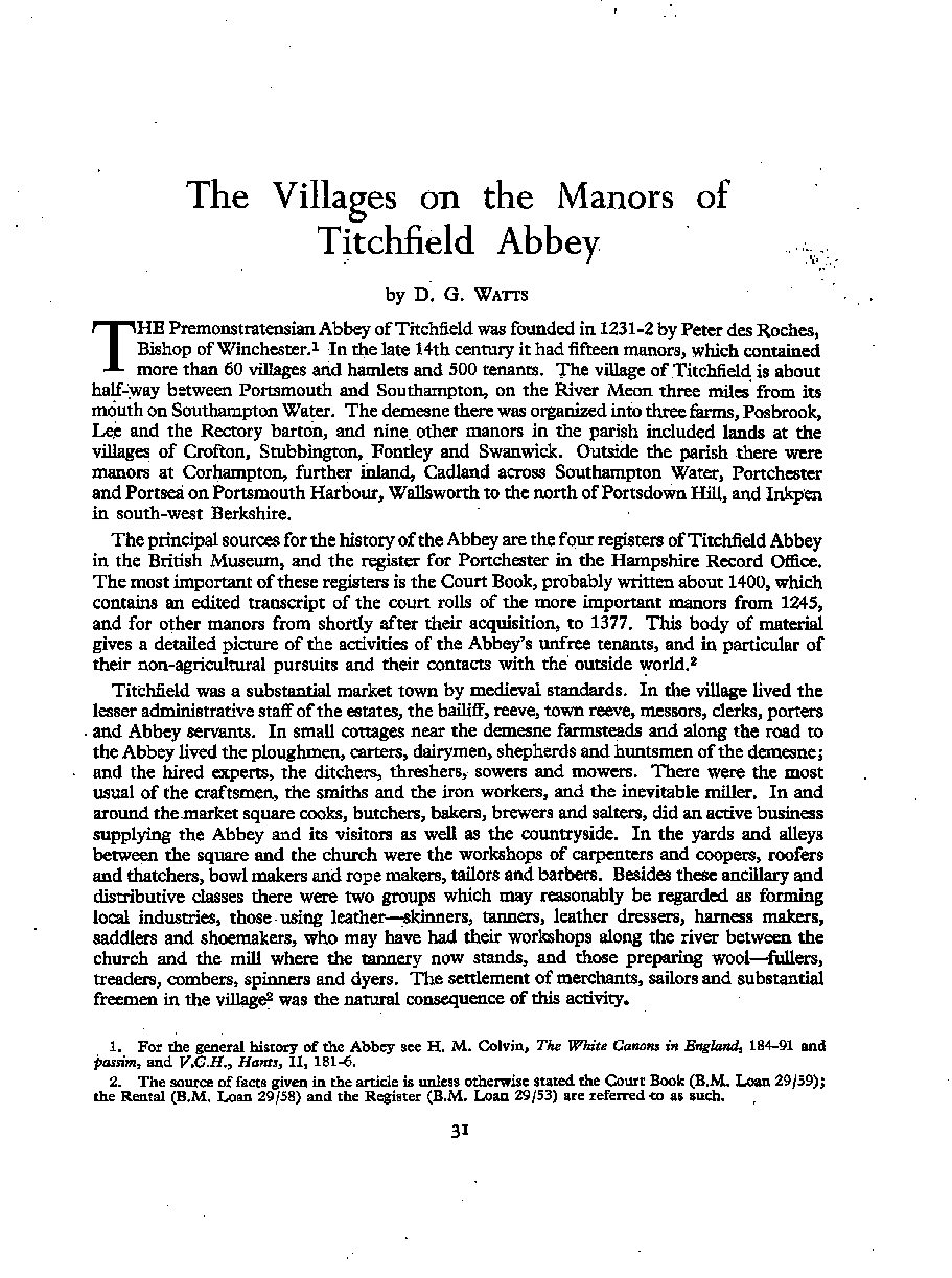 The Villages on the Manors of Titchfield Abbey