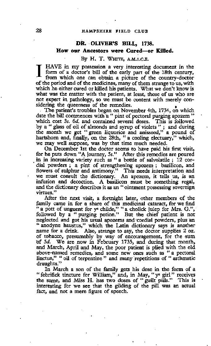 Dr Oliver’s Bill, 1738