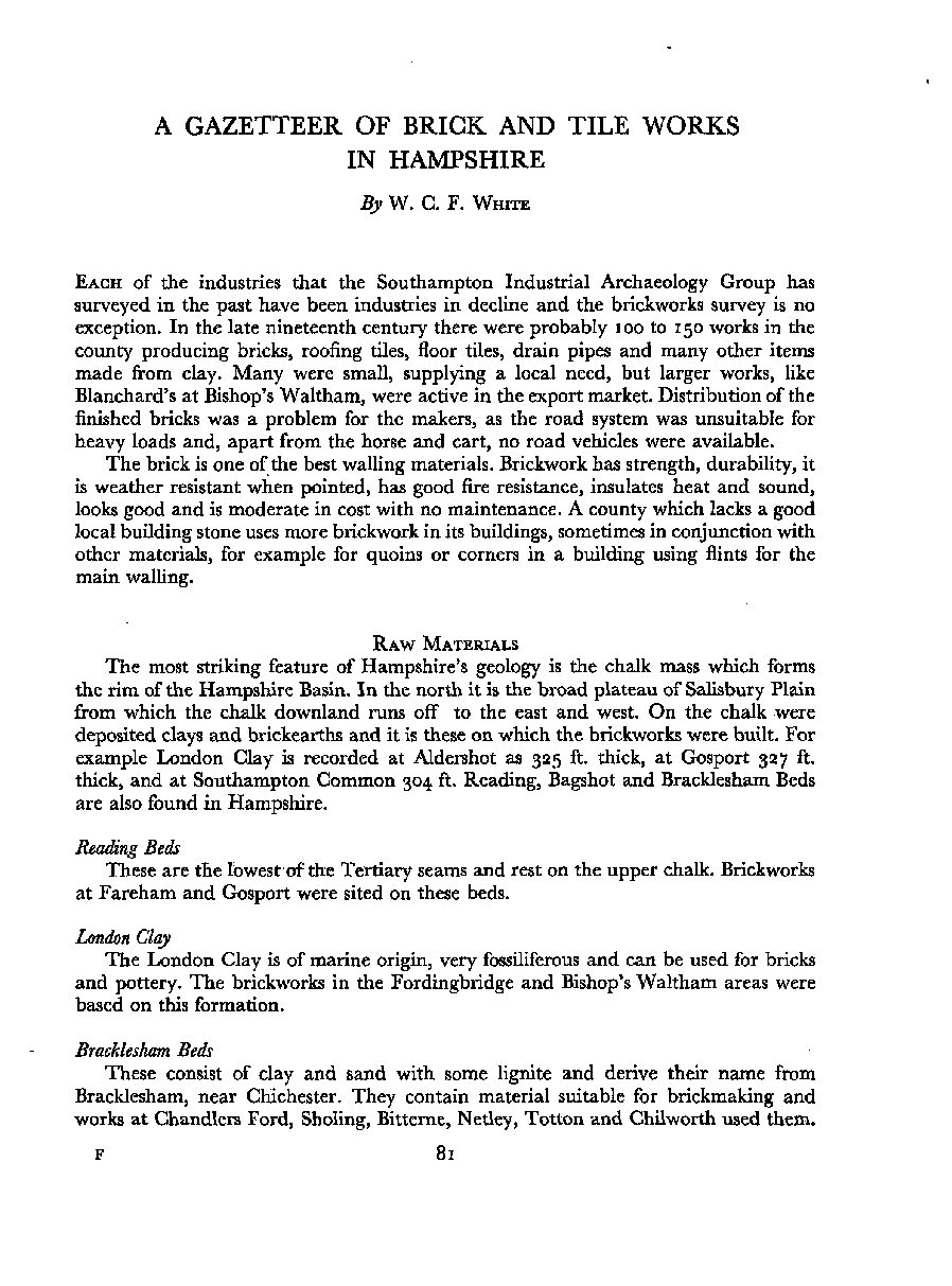 A Gazetteer of Brick and Tile Works in Hampshire
