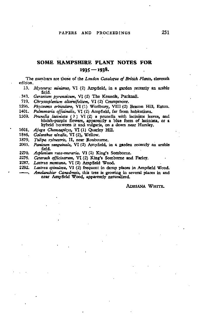 Some Hampshire Plants, 1935-38