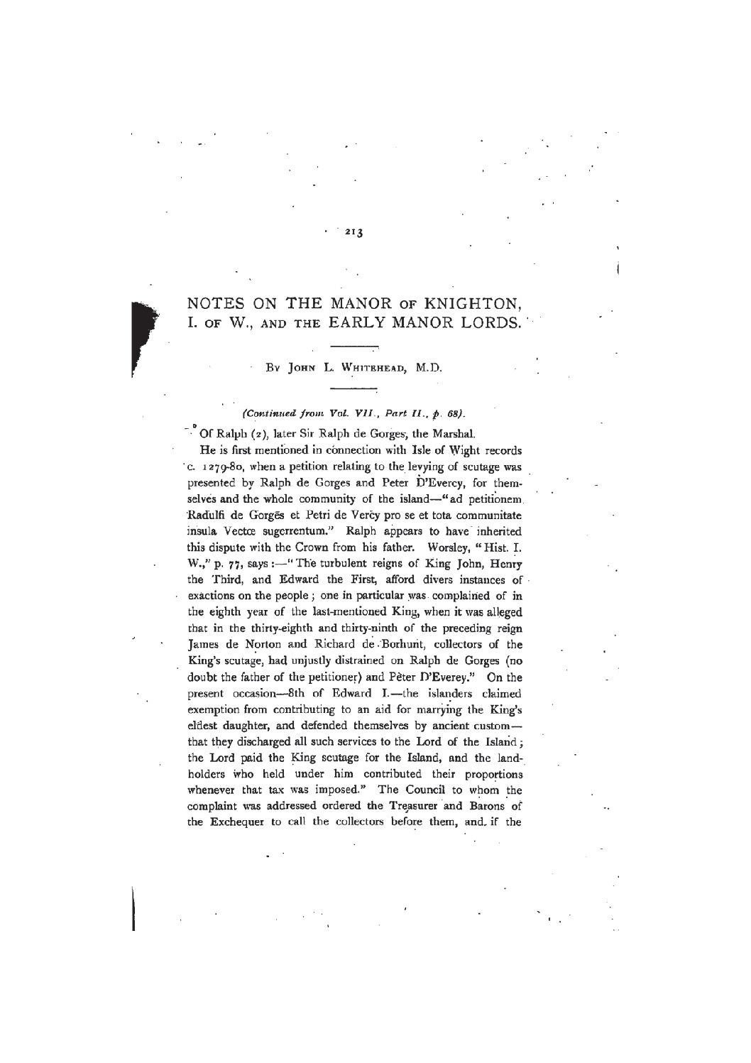 Notes on the Manor of Knighton, Isle of Wight