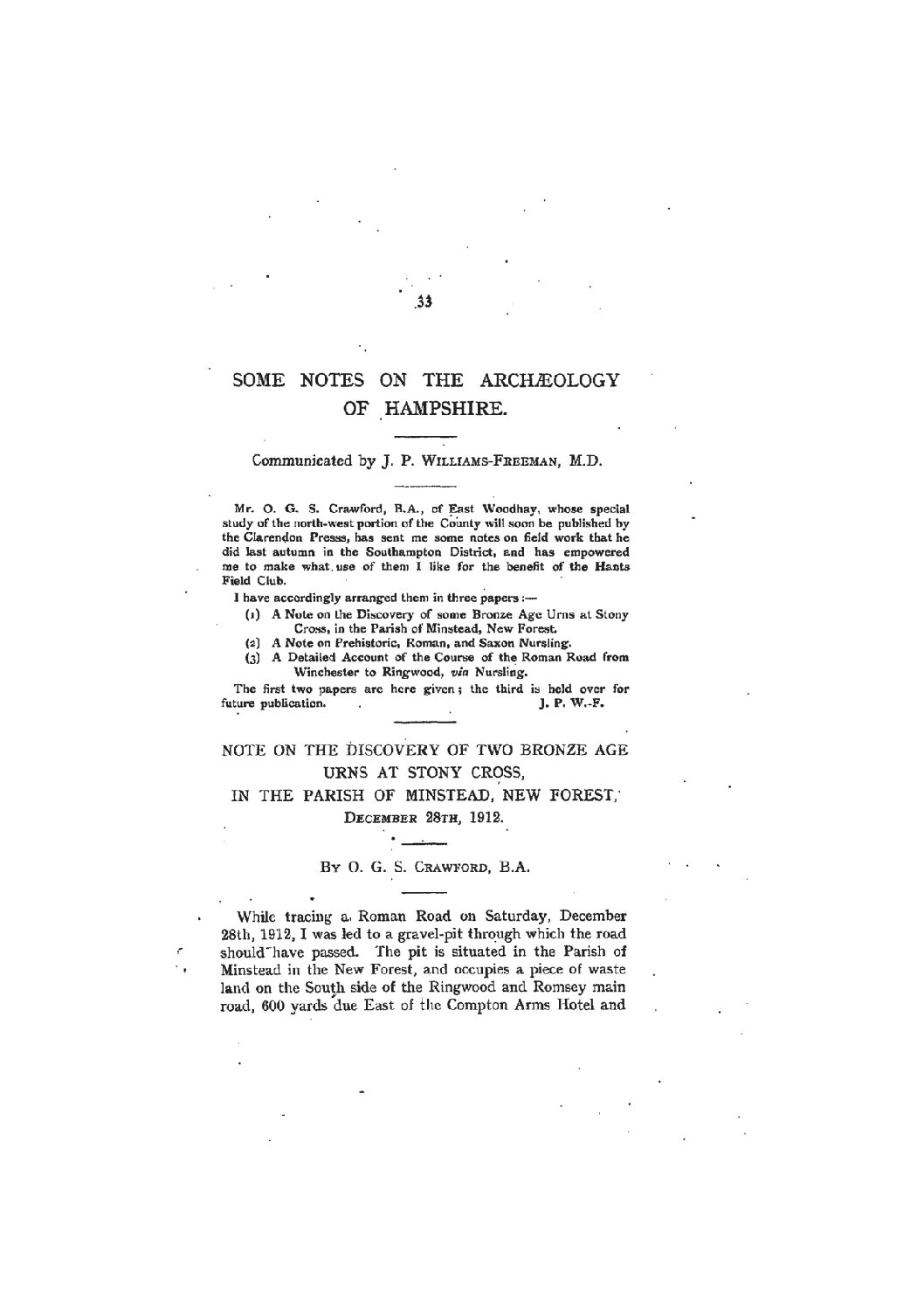 Some Notes on the Archaeology of Hampshire