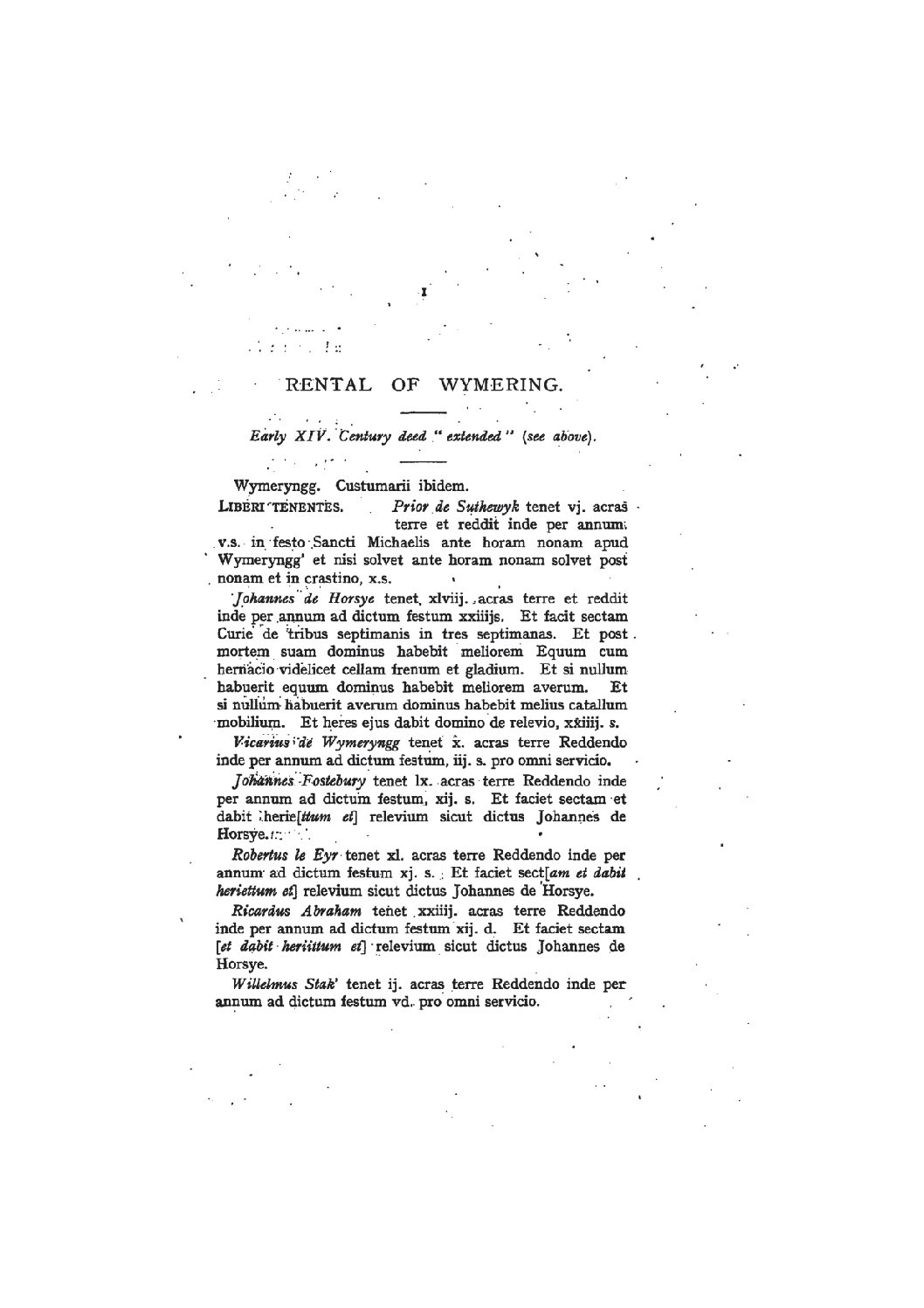 Rental of Wymering and Translation
