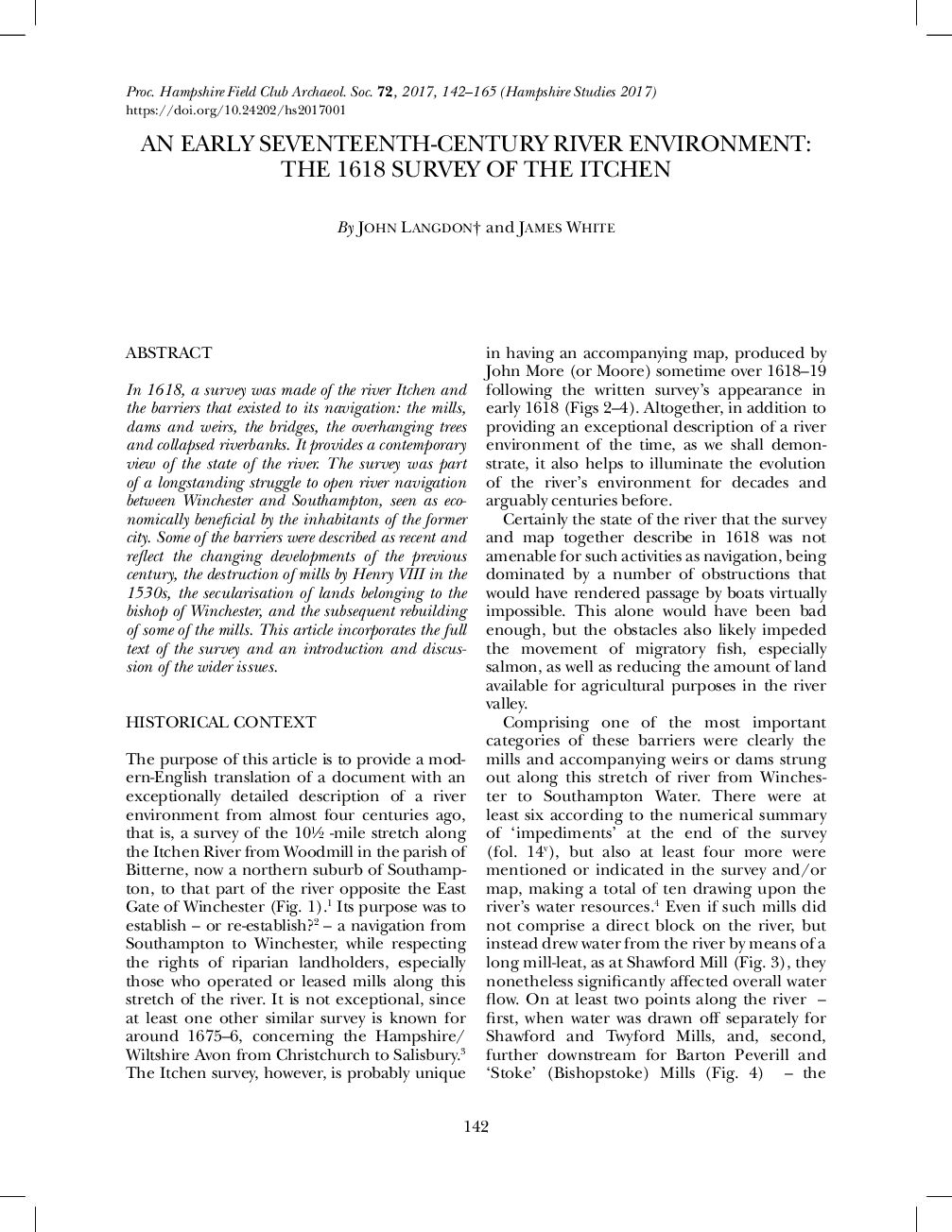 An Early 17th Century River Environment: The 1618 Survey of the Itchen
